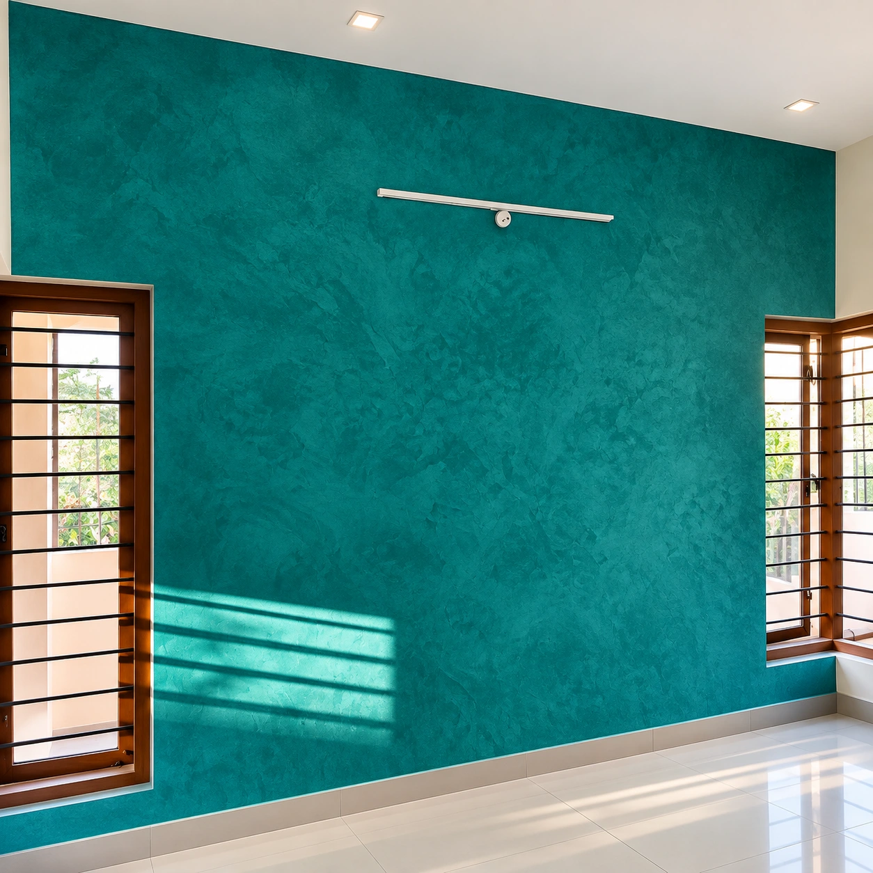 Finished textured teal feature wall by HouseShine