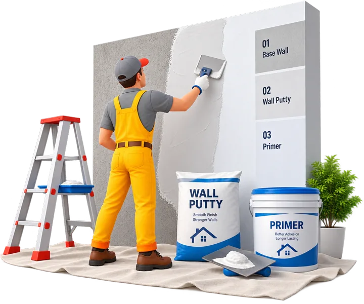 Wall putty and primer application